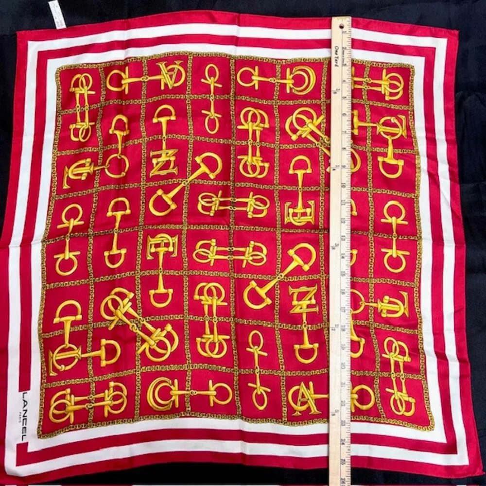 New Unused Lancel Paris 100% Silk Satin Scarf 23